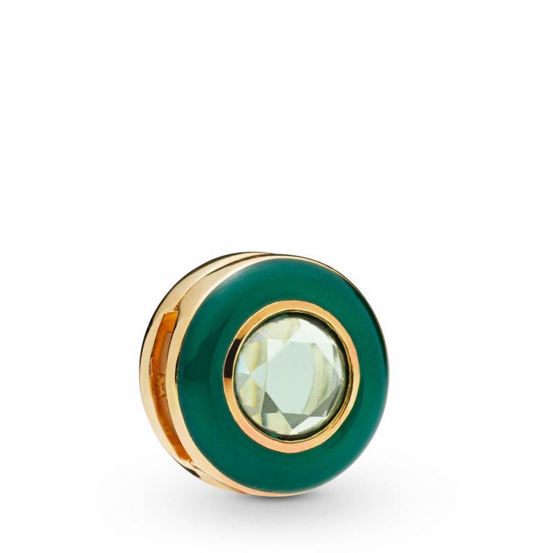 Pandora Reflexions™ Radiant Green Circle Clip Charm Gold Egypt KX7932680